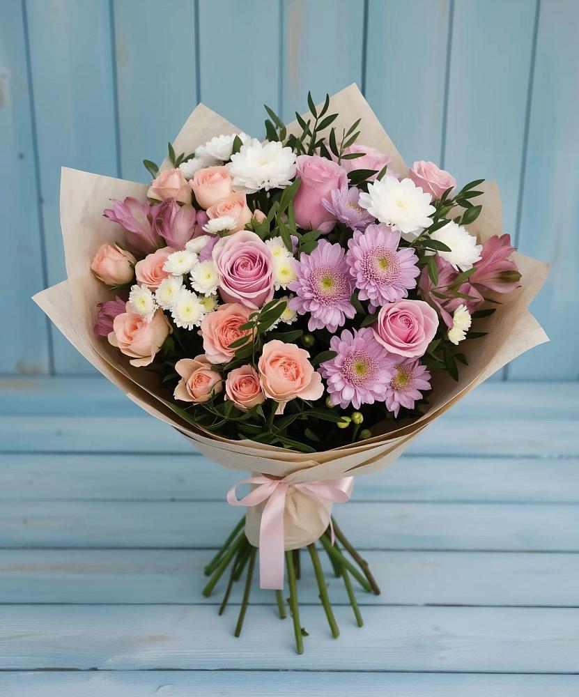 Букет цветов из: Хризантемы, Розы и Альстромерии в Антипихе