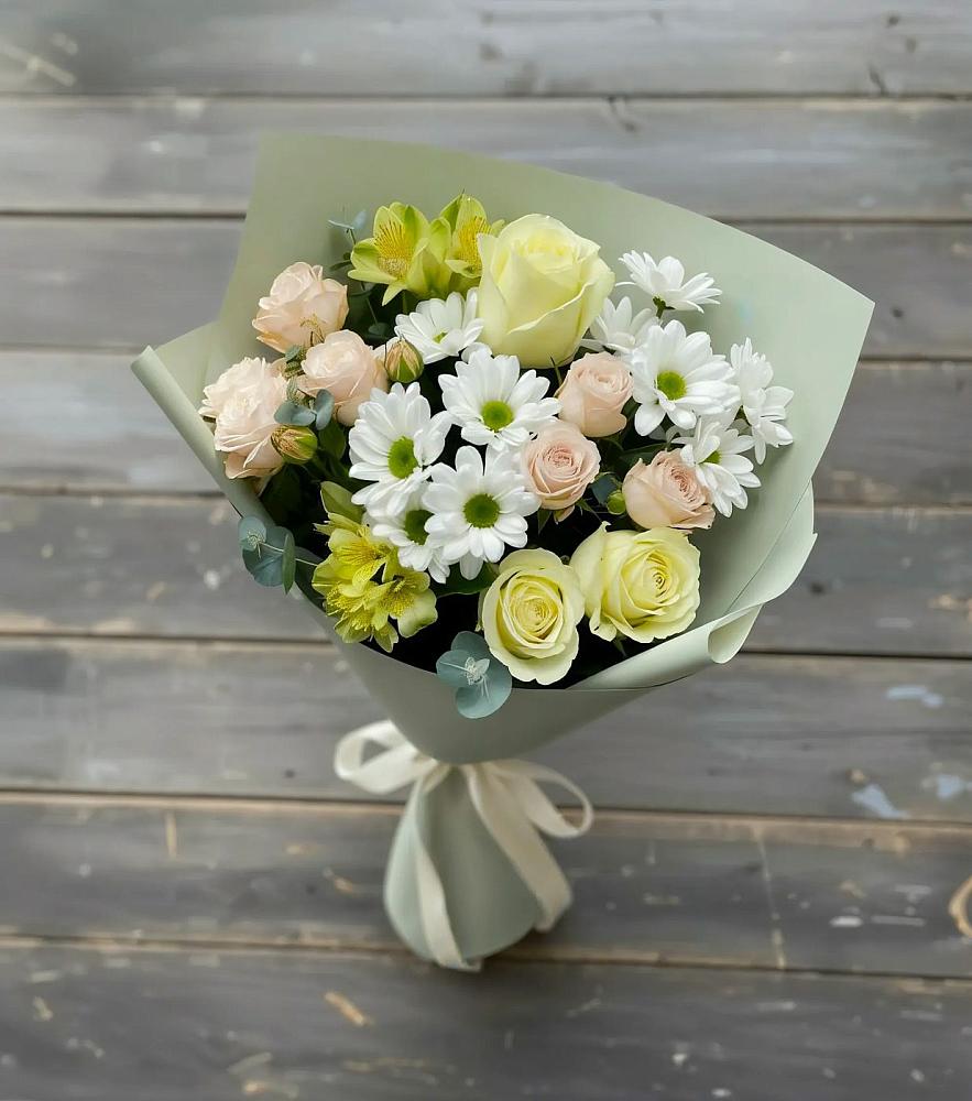 Букет цветов из: Альстромерии, Розы и Хризантемы в Антипихе