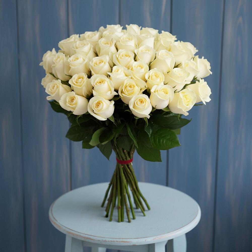 Букет 51 Белая роза Эдлесс Лав в Антипихе
