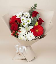Букет цветов из:  Розы, Хризантемы, Герберы и Лилии в Антипихе