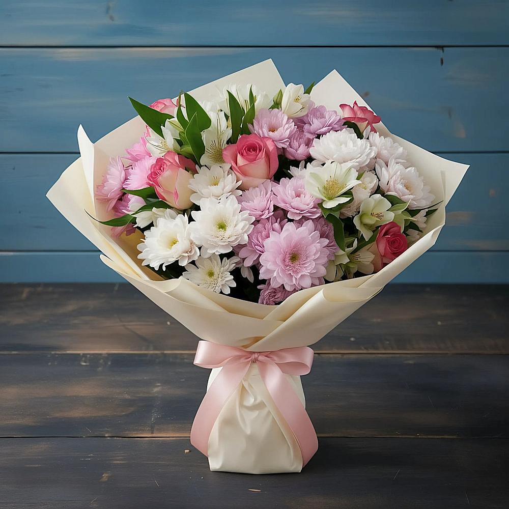 Букет цветов из: Хризантемы, Альстромерии и Розы в Антипихе